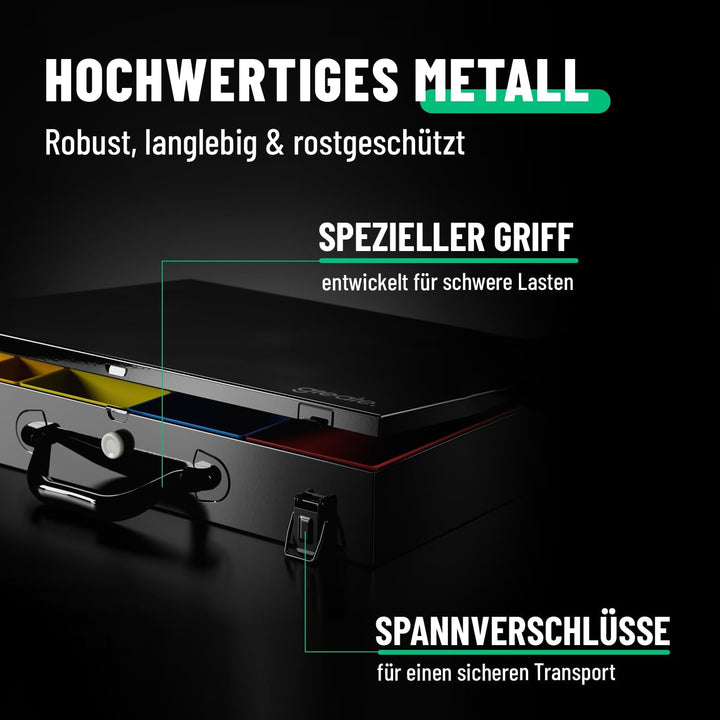 greate Sortimentskasten Metall mit 23 herausnehmbaren Behältern - Kleinteilekoffer leer - Sortiments
