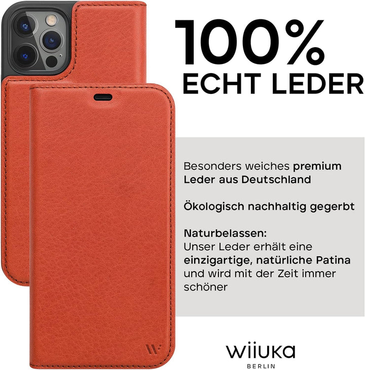 WIIUKA Hülle für iPhone 12 Pro Max Lederhülle, Deutsches Premium Leder, mit Kartenfach, extra Dünn,