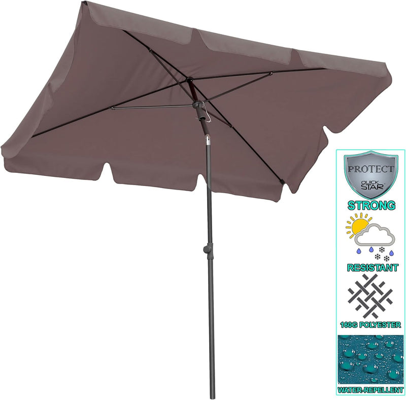 QUICK STAR Balkon Sonnenschirm 200x125cm Balkonschirm Rechteckig Knickbar Taupe Gartenschirm UV 50