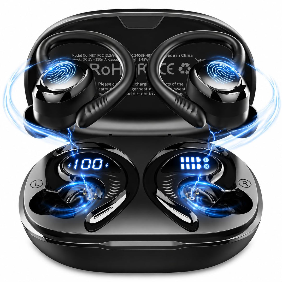 Bluetooth 5.4 Kopfhörer Sport, 2026 Neu 6D Stereo In Ear Kopfhörer Kabellos Bluetoothmit 4 ENC Mic,
