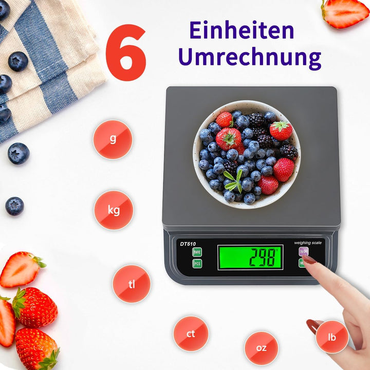 Küchenwaage Digitale 30kg mit grossem LCD-Display Digitalwaage mit Tara Funktion und digitalwaagemit