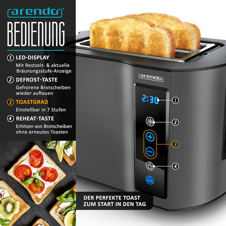 Arendo - Wasserkocher Toaster SET - Edelstahl - Wasserkocher mit Temrpatureinstellung - 45-100 Grad