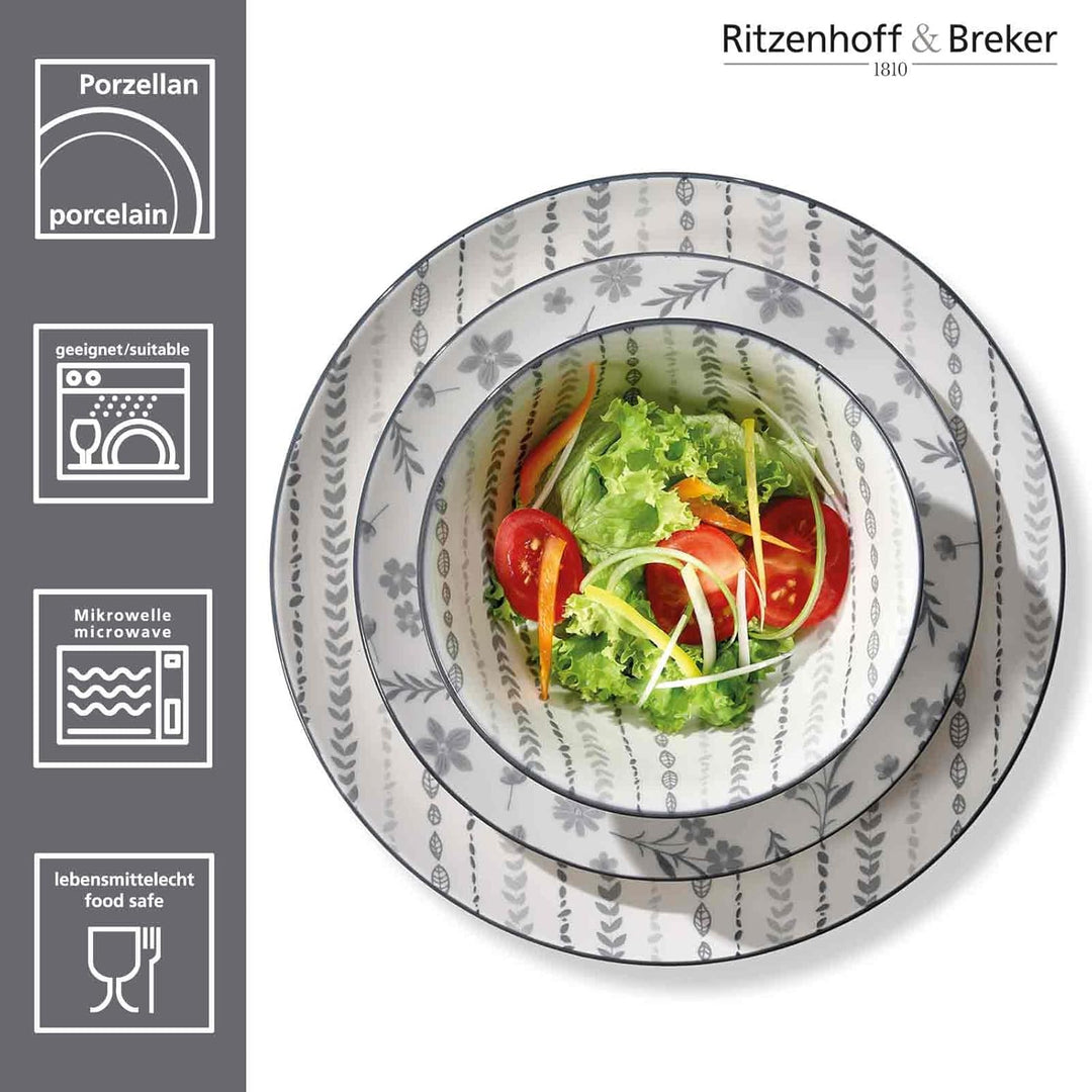 Ritzenhoff & Breker Sendai Mix Suppenteller-Set 6-teilig – 20 cm – Mix & Match Boho-Geschirr in Grau