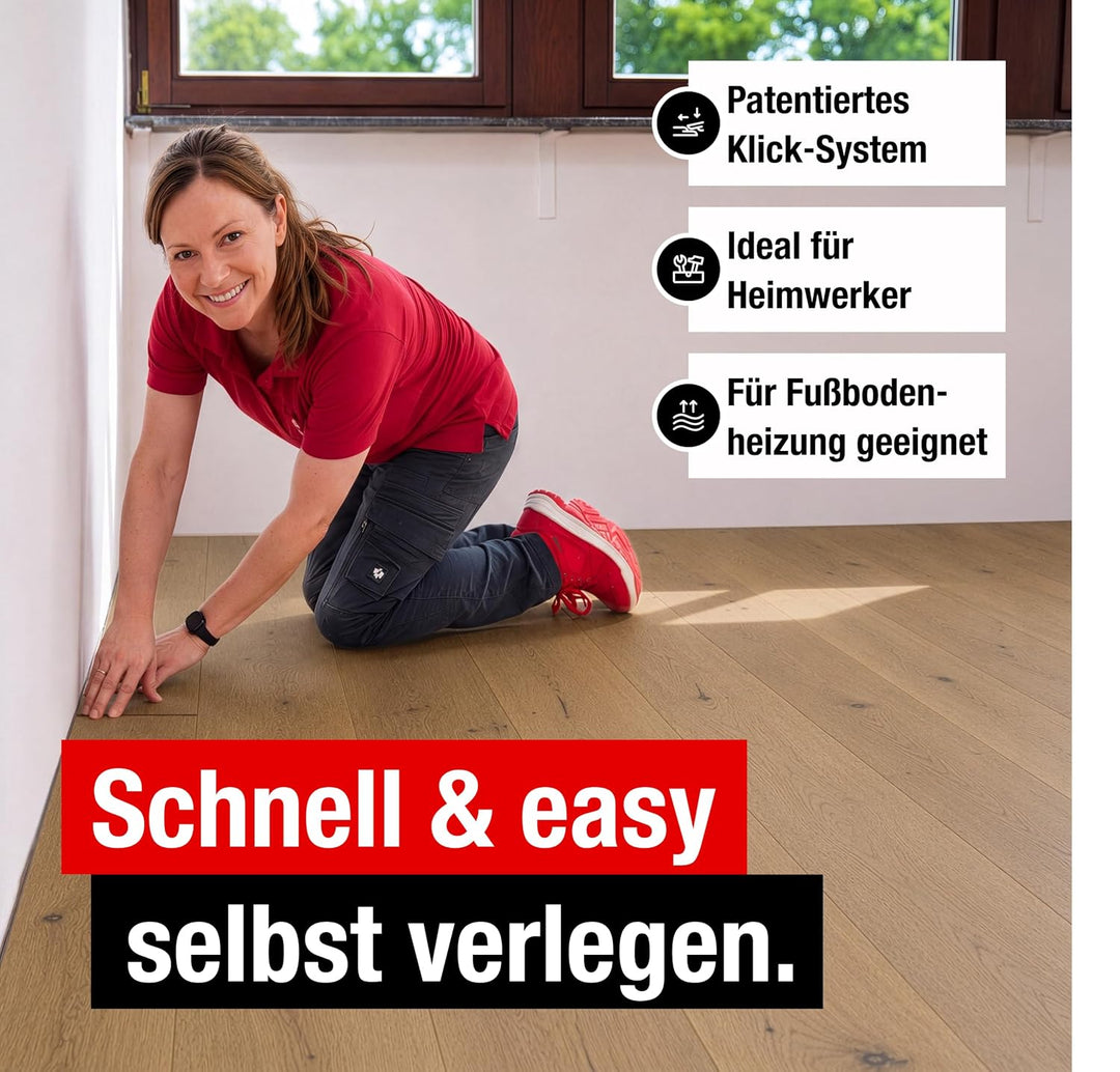 I 2,494 m² Laminat + kostenlose Trittschalldämmung &amp; Fussleiste I Maja Eiche I 7mm Holzoptik Oak I L