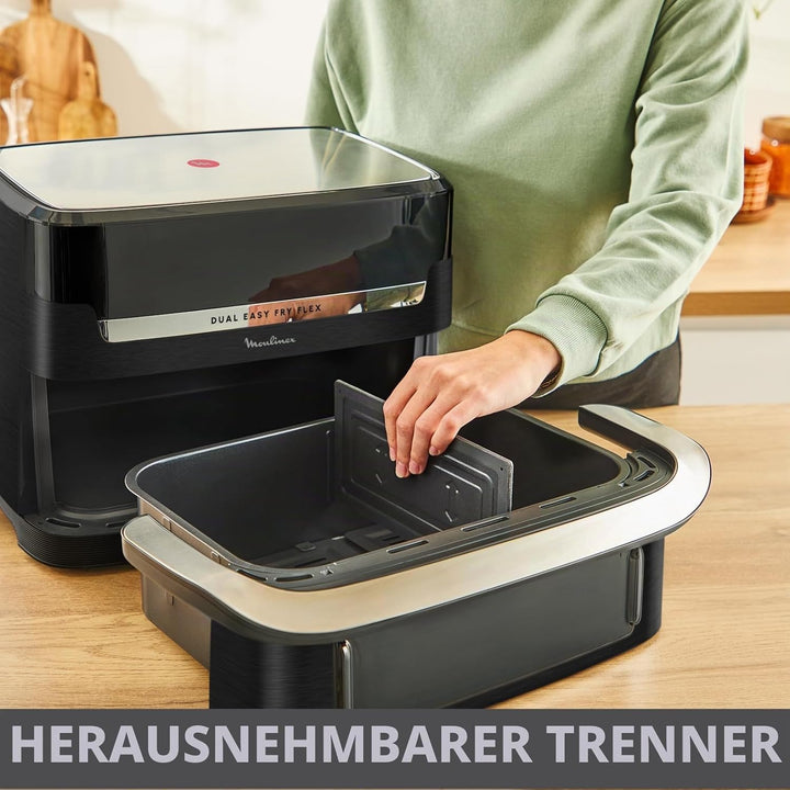 Moulinex Dual Easy Fry Flex, Luftfritteuse mit FlexCook Trennwand, 9 l Fassungsvermögen für bis zu 8