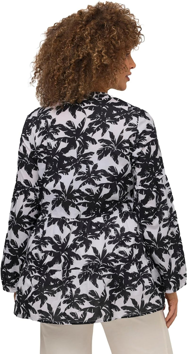 Ulla Popken Damen grosse Grössen Übergrössen Plus Size Tunika, Palmen, A-Linie, Volants, Rundhals, L