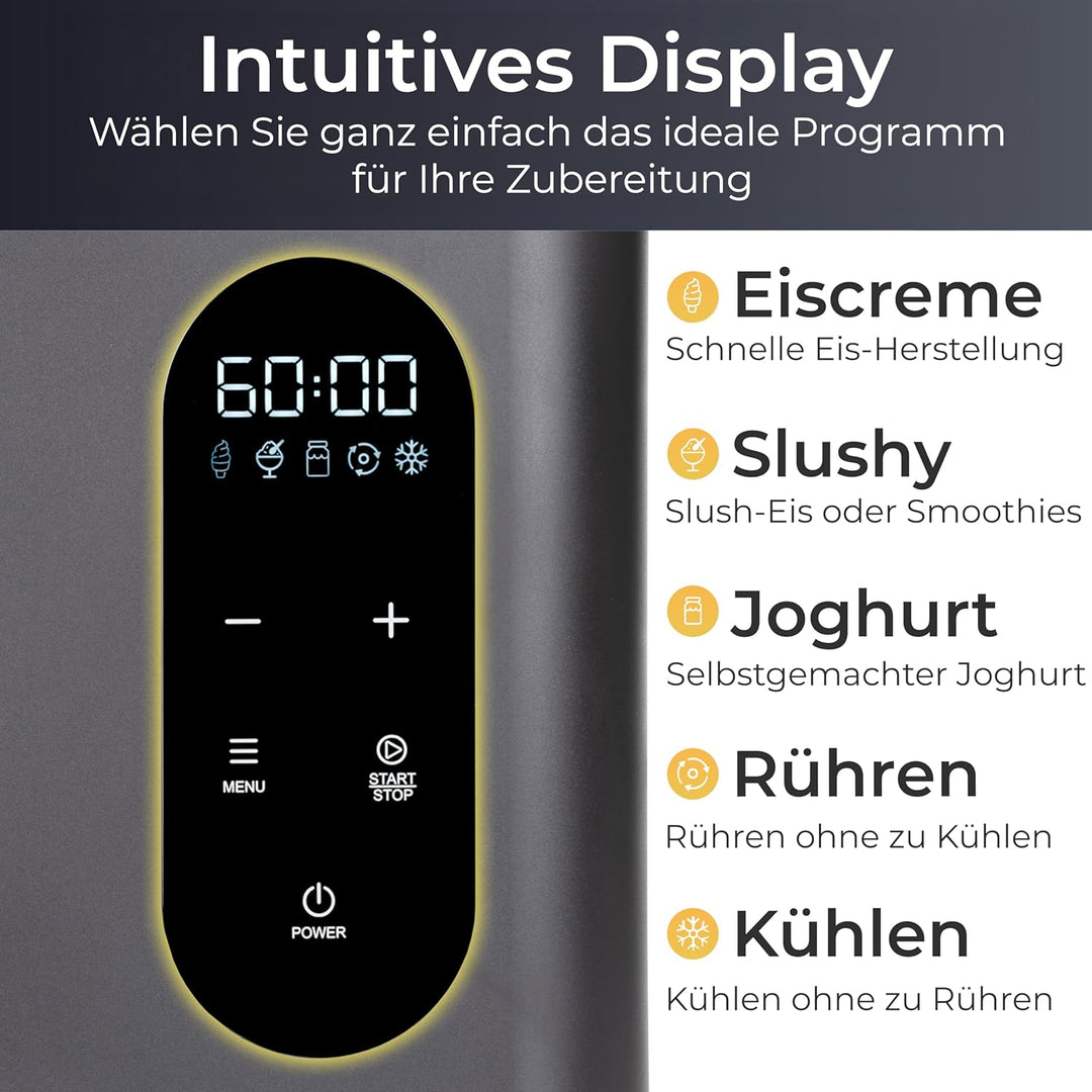 KLAMER 3-in-1 Eismaschine, Slush Maschine & Joghurtbereiter 1,5 L, 150 W Eiscrememaschine aus Edelst