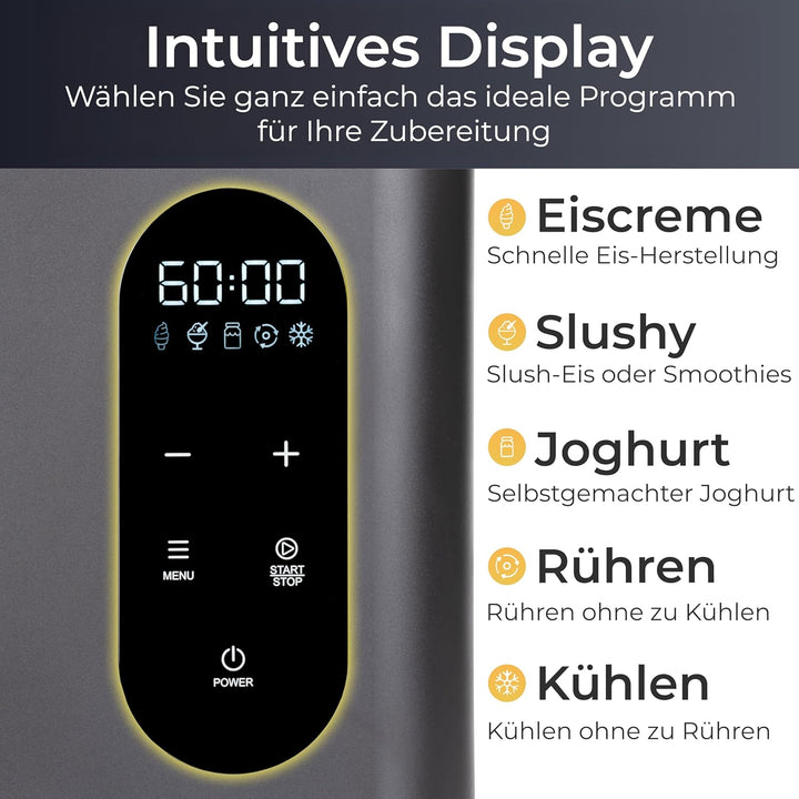 KLAMER 3-in-1 Eismaschine, Slush Maschine & Joghurtbereiter 1,5 L, 150 W Eiscrememaschine aus Edelst