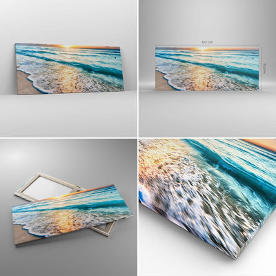 Wandbilder Dekoration Wohnzimmer Meer Welle Strand Panorama Bilder auf Leinwand 120x50cm Leinwandbil