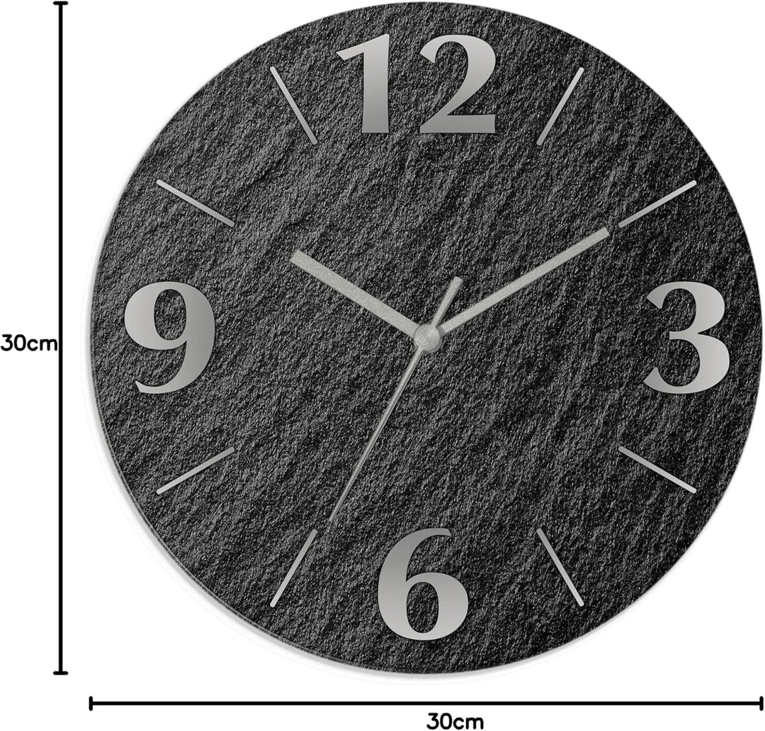 ARTLAND Wanduhr ohne Tickgeräusche aus Glas Funkuhr Ø 30 cm Rund Lautlos Ø 30 cm Schieferoptik U1RE