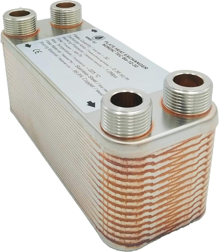 Edelstahl Plattenwärmetauscher Nordic Tec Ba-12-30 mit Isolierung 30 Platten 65kW 3/4”