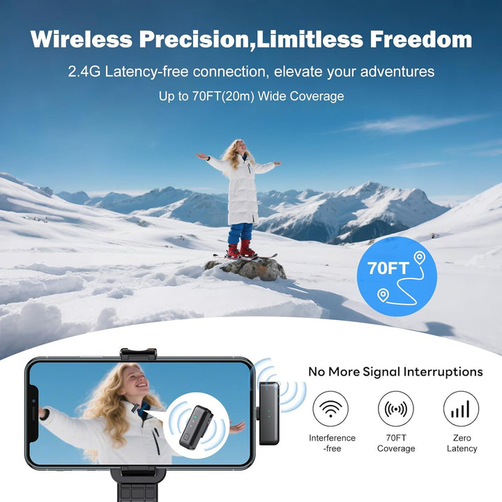 Voijump Wireless Microphone,Kabelloses Lavaliermikrofon für iPhone Android (2 TX + 2 RX+ Ladeetui),