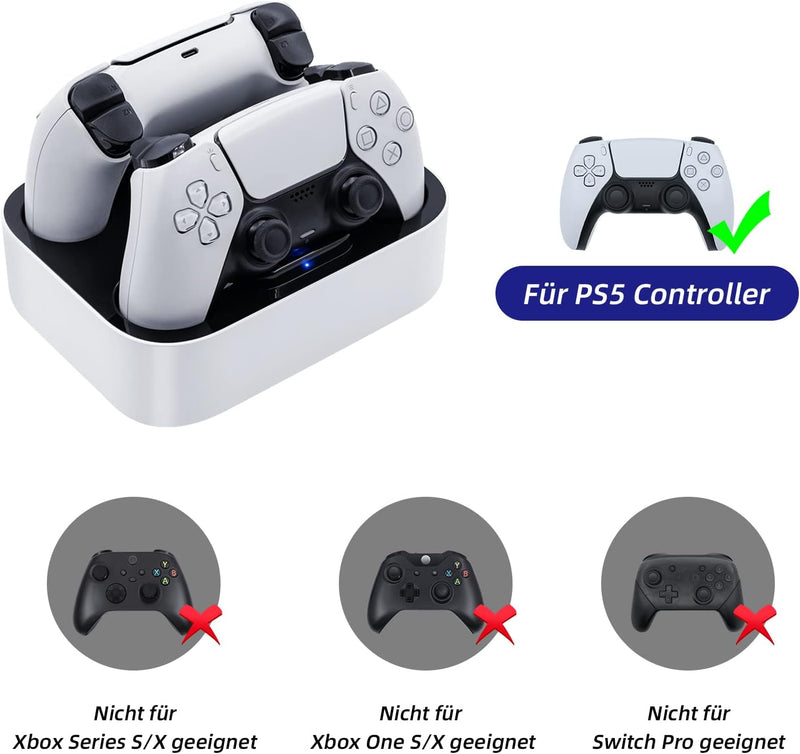 Mcbazel Ladestation PS5 Controller, PS5, Doppel-Ladegerät, Schutz gegen Überhitzung, dreifacher Schu