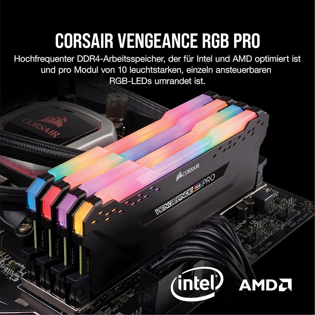 Corsair Vengeance RGB PRO 64GB (4x16GB) DDR4 3200 (PC4-25600) C16 Arbeitsspeicher – Schwarz, CMW64GX