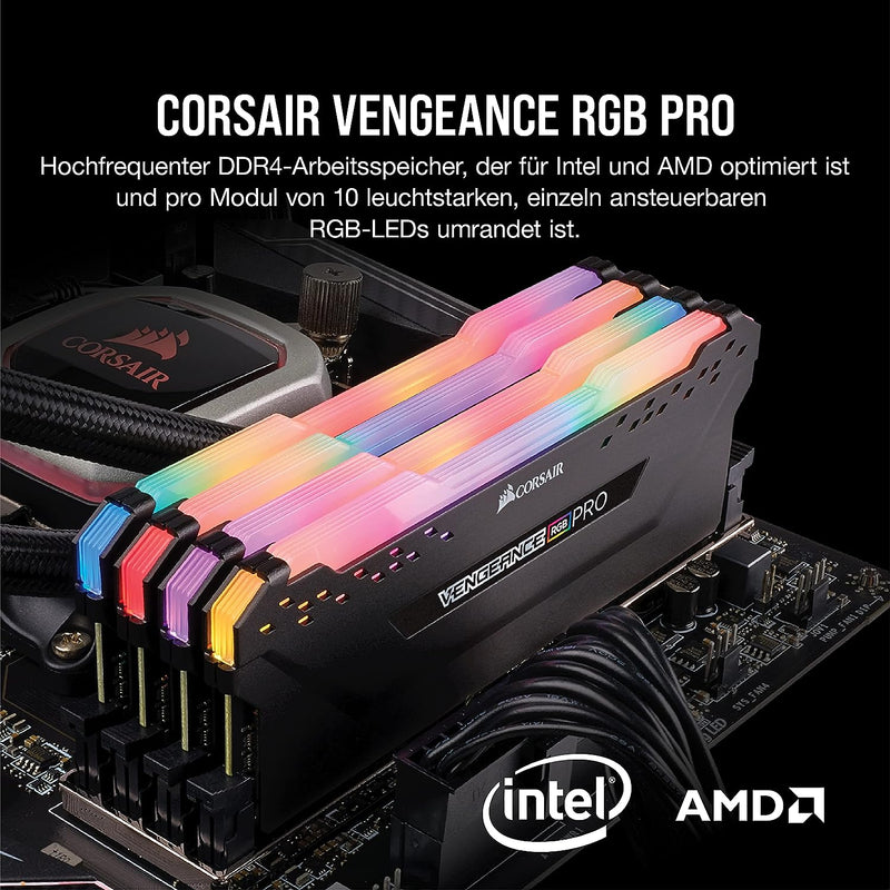 Corsair VENGEANCE RGB PRO 128GB (4x32GB) DDR4 3600 (PC4-28800) C18 Desktop Speicher - Schwarz 4 x 32