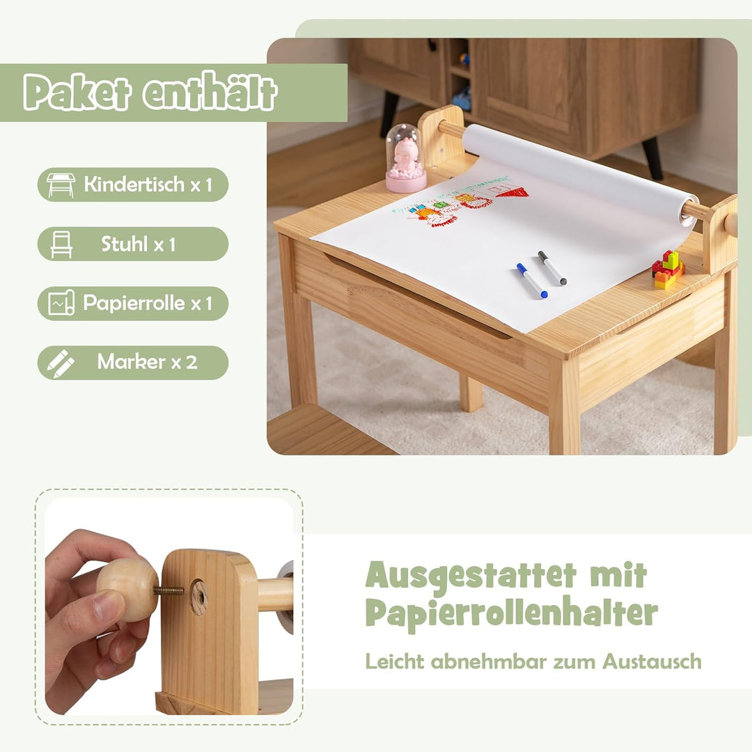DREAMADE Schreibtisch Kinder mit Stuhl, Schülerschreibtisch aus Holz, Jugendschreibtisch, Kindertisc