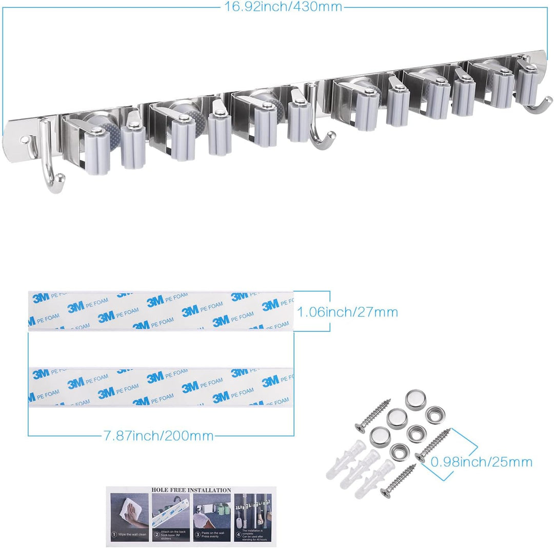 Hejo Besenhalterung Wand, 304 Edelstahl Gerätehalter Besen Mop Halter, Gartengerätehalter, Wandhalte