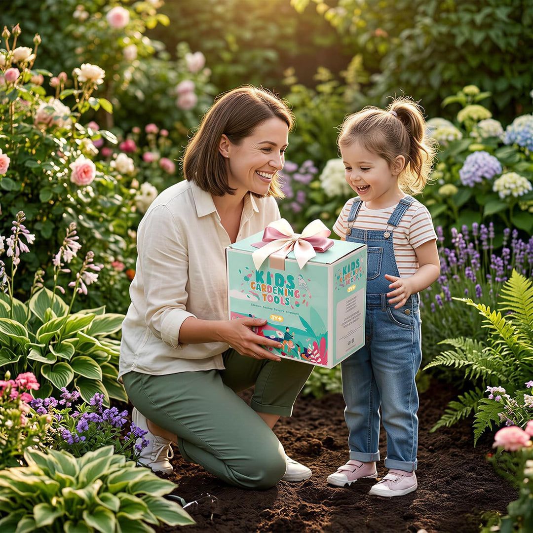 FITNATE Kinder Gartenarbeit Set,6 PCS Gartenwerkzeug Kinder Mit 3 Gartengeräte, Gartenhandschuhe & A