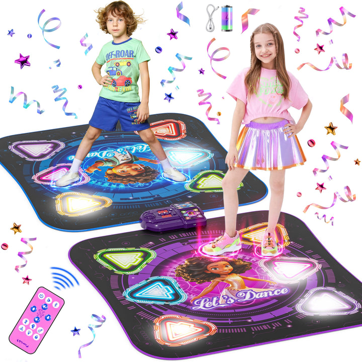 Tanzmatte für Kinder, 2025 2-Spieler & Wiederaufladbar Leucht Tanzmatte mit Bluetooth, Einzel und Do