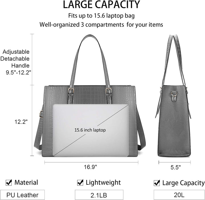 Lubardy Handtasche Damen Shopper Damen Gross Laptop Tasche 15.6 Zoll Elegant PU Leder Umhängetasche