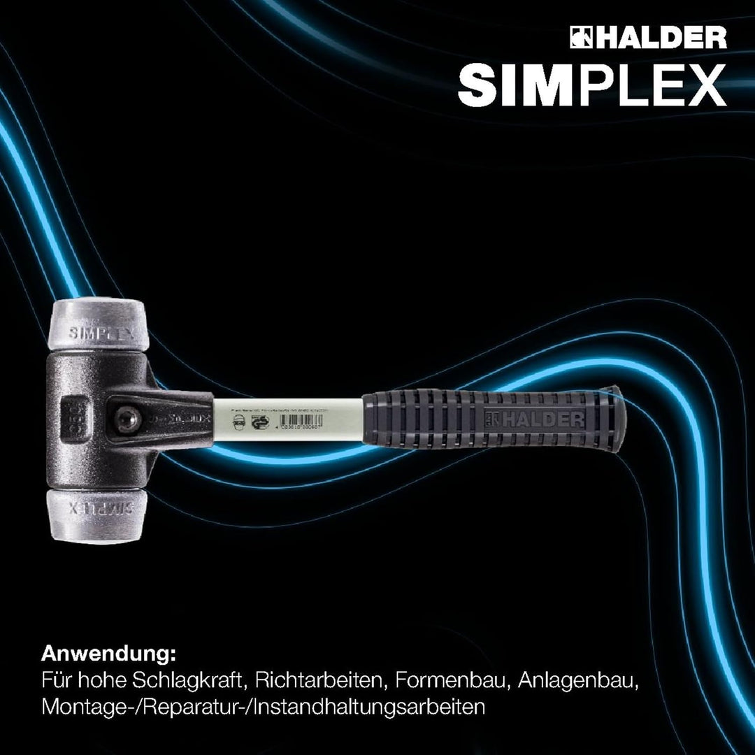 SIMPLEX-Schonhammer, Weichmetall; mit verstärktem Tempergussgehäuse und Fiberglasstiel | D=80 mm | 3