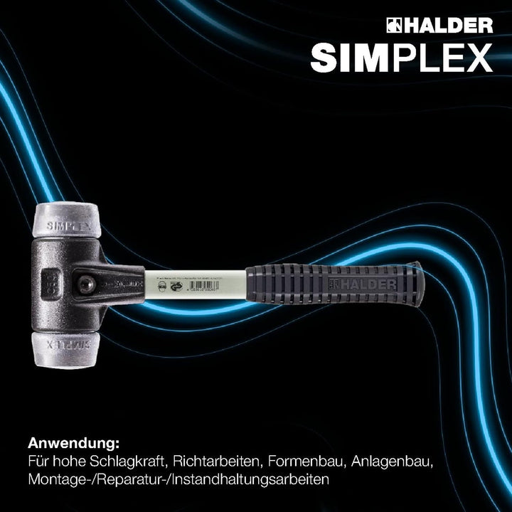 SIMPLEX-Schonhammer, Weichmetall; mit verstärktem Tempergussgehäuse und Fiberglasstiel | D=80 mm | 3