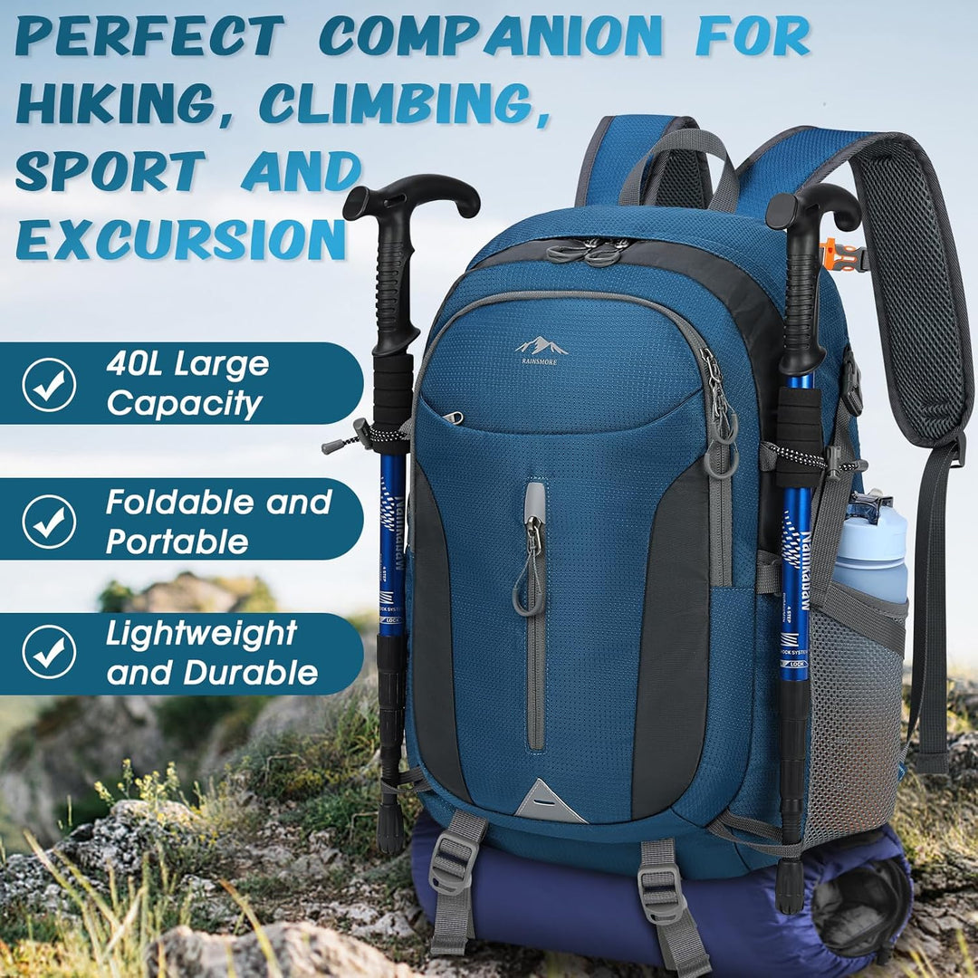 RAINSMORE Wanderrucksack Herren Damen 40L Wasserdichter Rucksack Leichter Faltbarer Reiserucksack Gr