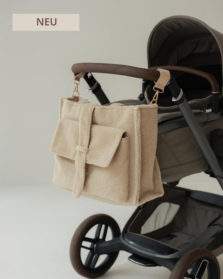 The Brand Wickeltasche Teddy Mom Bag Beige mit Wickelunterlage, Flaschenhalter, Kinderwagenbefestigu