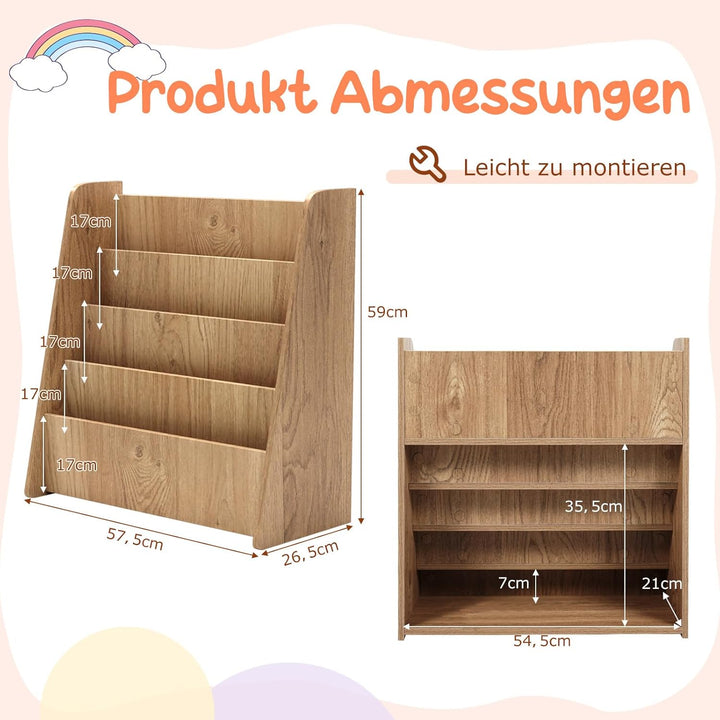 COSTWAY Kinderregal mit 4 Fächern, Bücherregal für Kinder, Zeitungsständer, Aufbewahrungsregal für K