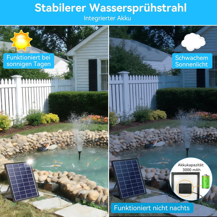 POPOSOAP Solar Springbrunnen für Aussen, 6,5 W 240 L/h Solarbrunnen mit integriertem 3000 mAh Akku,
