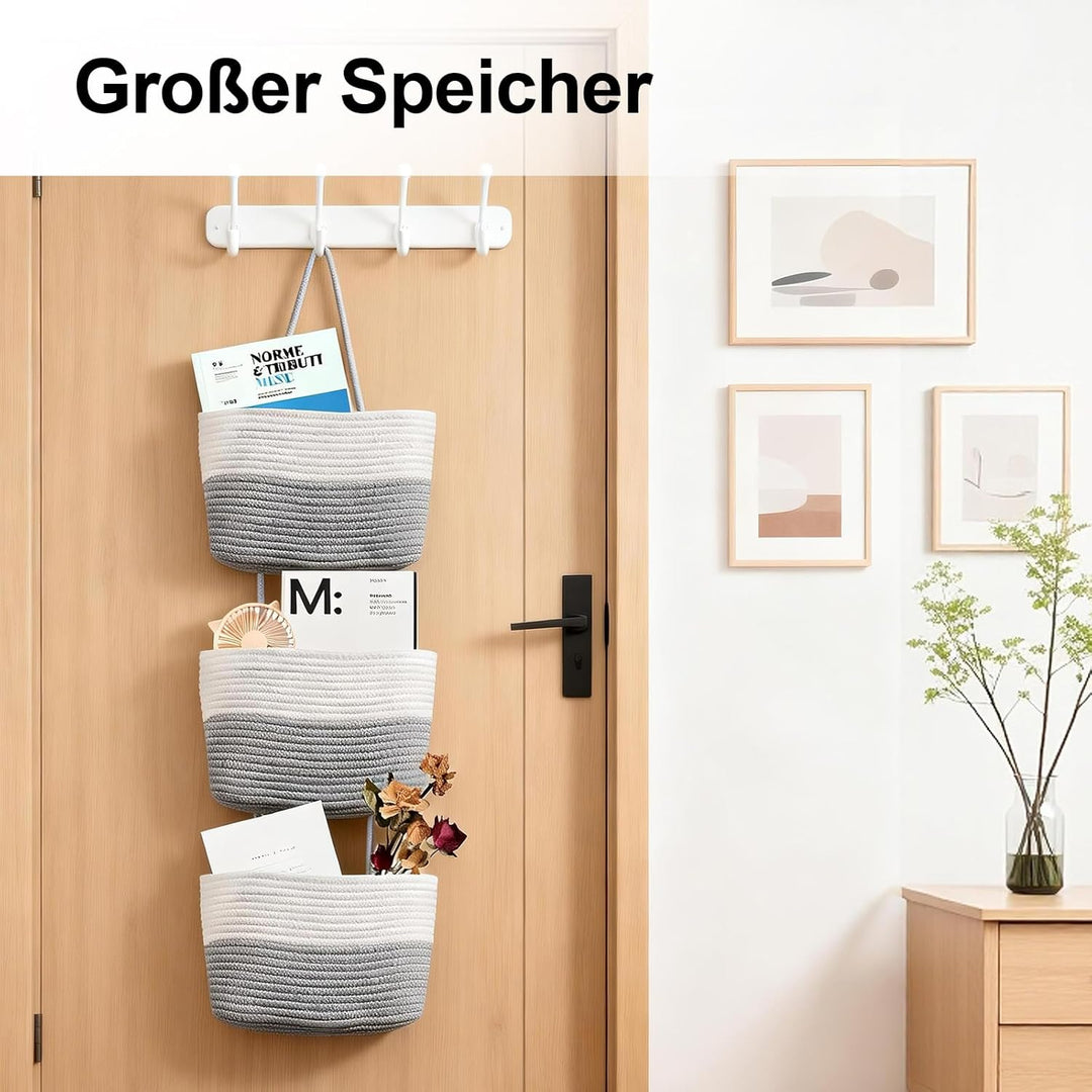 Vielseitiger Hänge-Organizer aus gewebtem Baumwollseil für Bad, Kinderzimmer und Schlafzimmer (Weiss