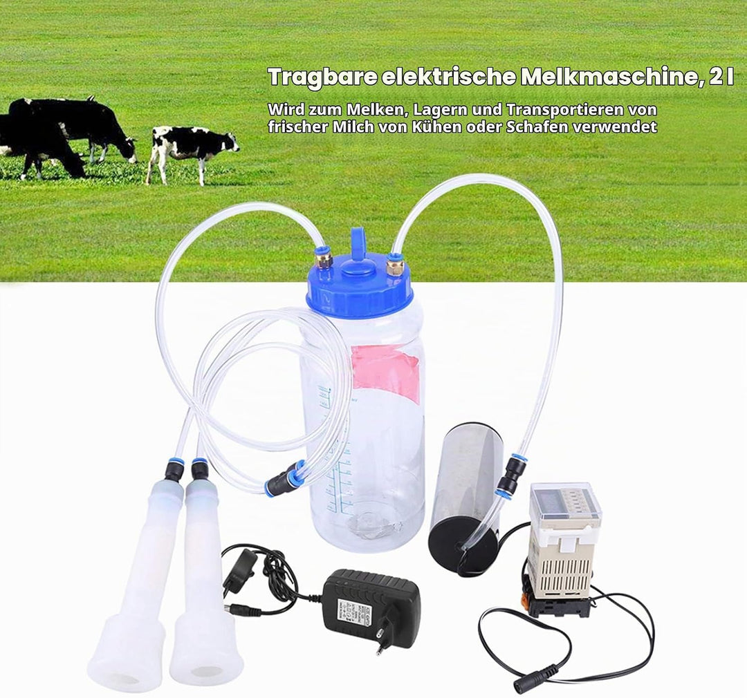 Ejoyous Melkmaschine Elektrische 2L, Tragbare Kühe Melker Kit mit Rulsierender Melkvakuumpumpe Doppe