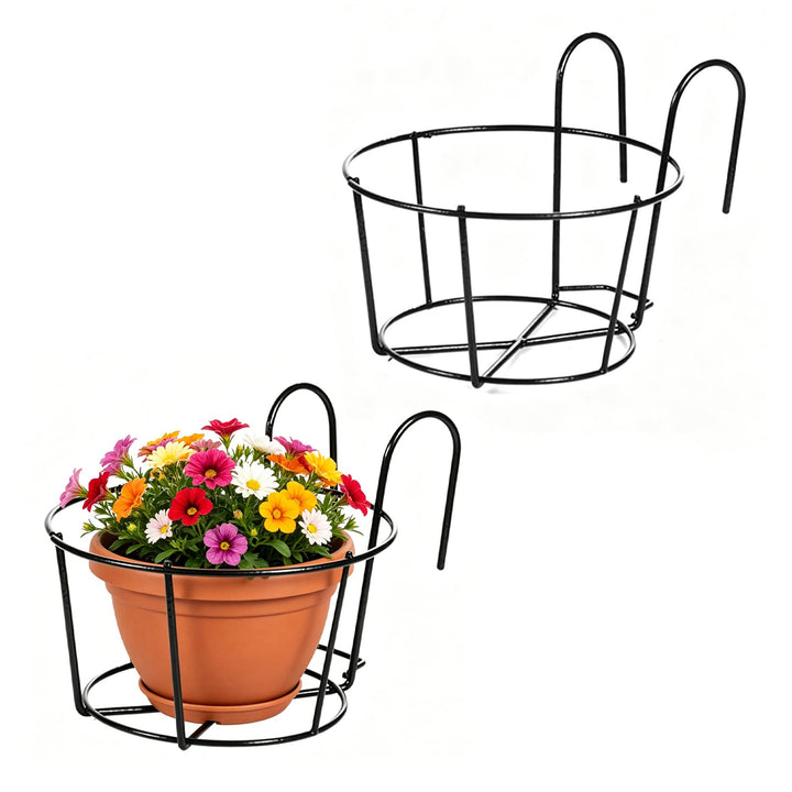 2 Stück Geländer Pflanzgefässe Blumentopfhalter Runder Garteneisen Hängender Pflanzkorb Blumenampel