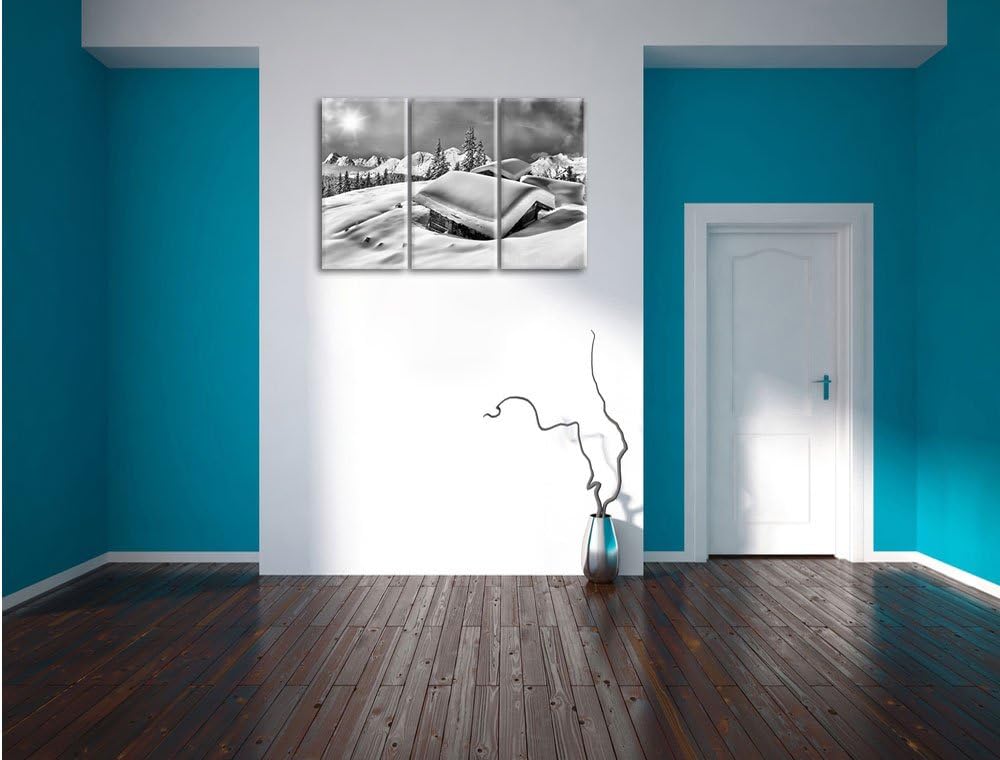 Pixxprint Berghütten Alpen als Leinwandbild/Grösse: 3 Teilig (120x80) cm/Wandbild/Kunstdruck/fertig