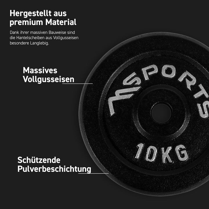 MSPORTS Hantelscheiben Paar Professional aus 100% Gusseisen 5-30 kg Hantel 2 x 10 kg - Schwarz, 2 x