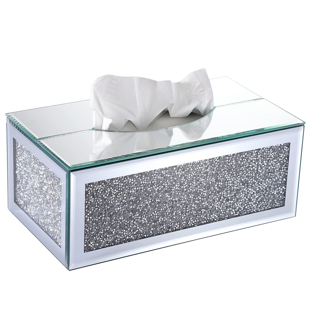 BTSKY Glitzernde Glas-Taschentuchbox mit zerdrückten Kristalldiamanten für Heimdekoration, Tischserv