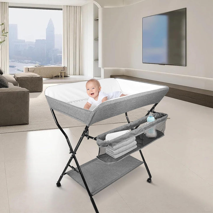 Kedia Baby Wickelkombi - klappbare Wickelkommode, mobiler Wickeltisch mit Wickelauflage, Sicherheits
