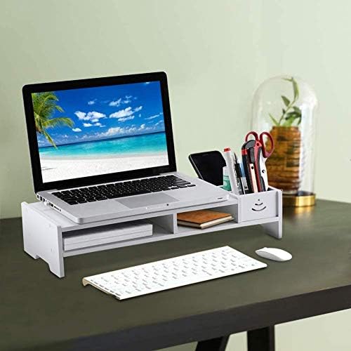 Greensen Monitorständer mit Schublade, Bildschirmständer Schreibtisch Organizer Holz Kunststoff Verb