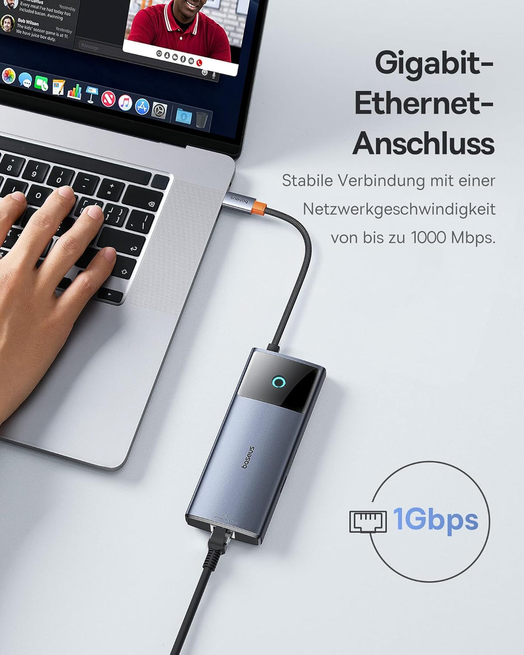 Baseus USB C Hub 10Gbps USB 3.2 Adapter mit LAN Ethernet, 4K@60Hz HDMI, 2 USB-A, USB-C, 100W PD, 6 i