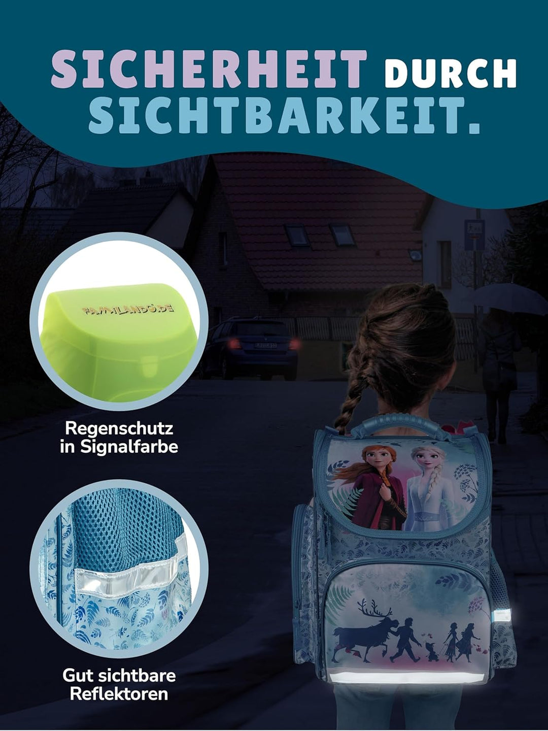 Familando - Schulranzen Set CLOU - 5-teilig mit Federmappe - Disney Eiskönigin (Frozen) - Ergonomisc