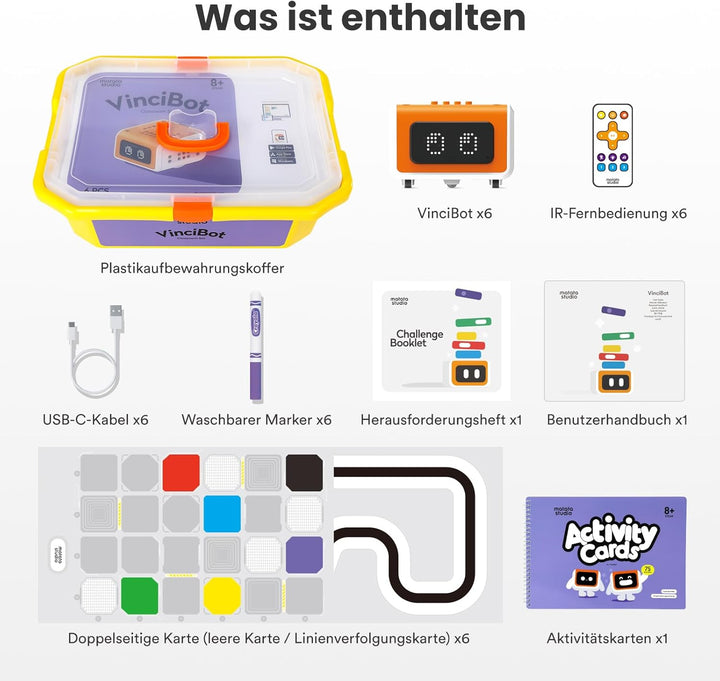 VinciBot Klassenzimmer-Set für Kinder (8-12 Jahre), enthält 6 VinciBot-Coding-Roboter & reichhaltige