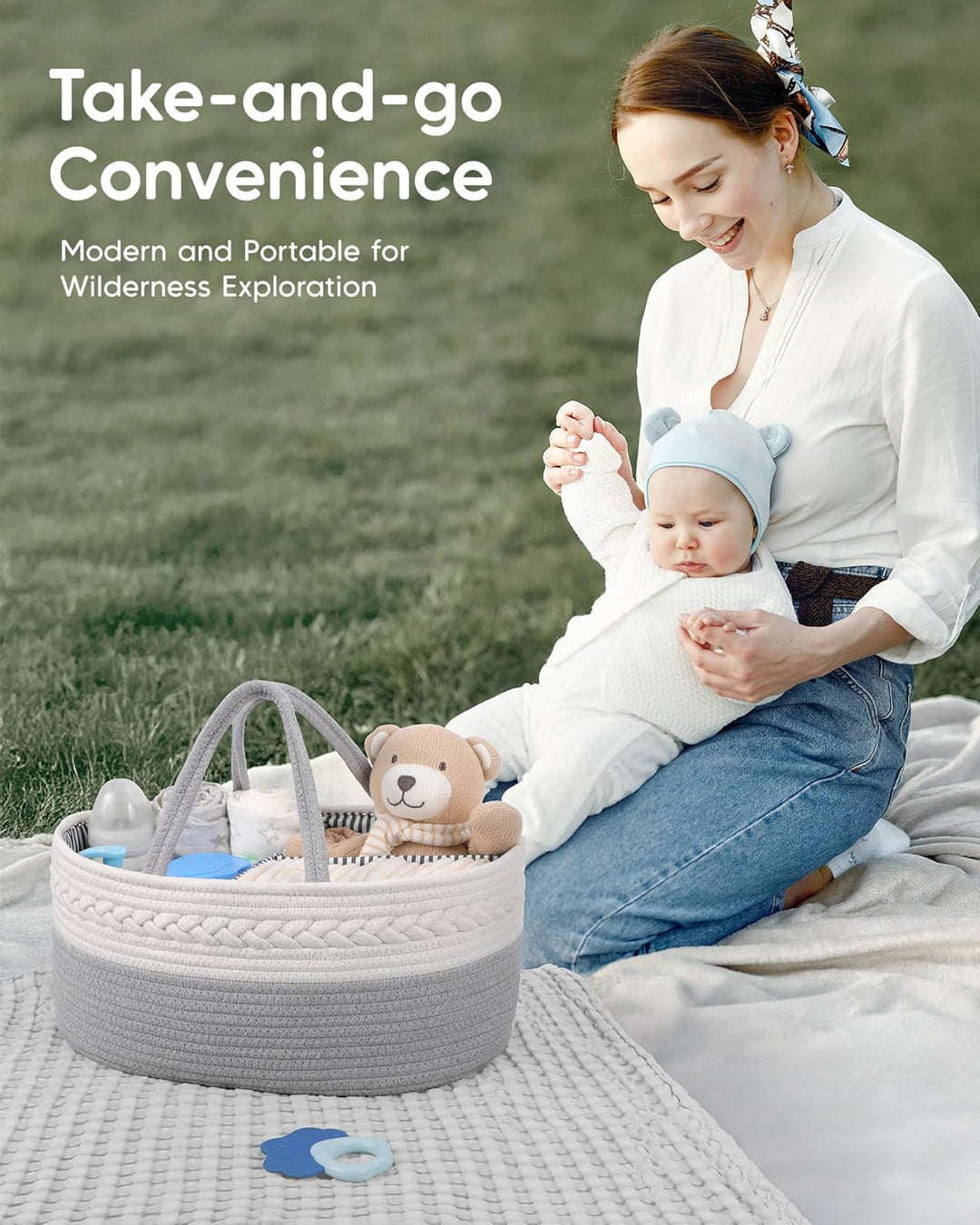 Maliton Baby Windel Caddy Organizer，Wickeltisch Organizer Aufbewahrungskorb mit Herausnehmbaren Fäch