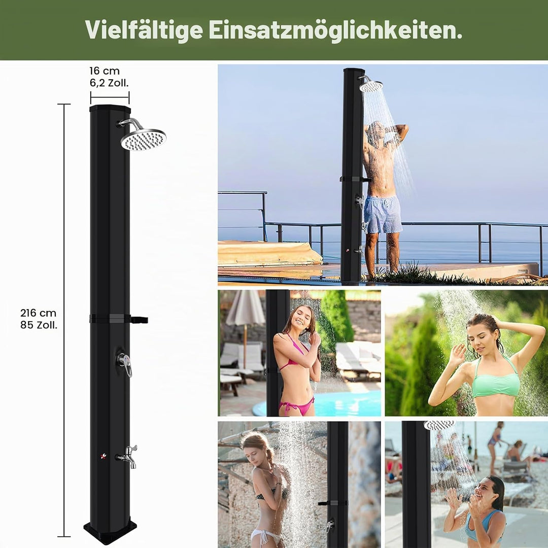 Gartendusche Solar 60 Liter, Solardusche Aussendusche mit 360° Regenduschkopf und Wasserhahn, Prämie