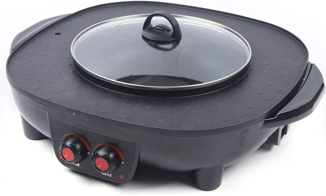 2 In 1 Hotpot und Grill,Multifunktions Hot Pot Und Bbq Tischgrill,Non Stick Rauchloser Temperatur Ei