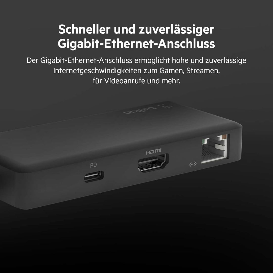 Belkin 5-in-1 Multiport-Hub-Adapter, optimiert für Chromebook mit 4K bei 60 HZ, HDMI-Port, USB-C, 86