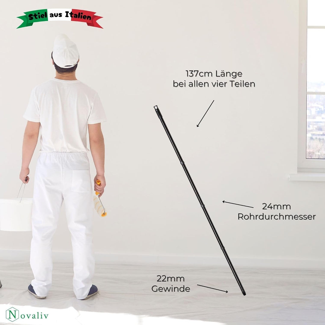 Novaliv 4X Vielseitiger Premium Schraub-Besenstiel 137 cm - 2,6 cm Stabil Langlebig Schwarz Verstell