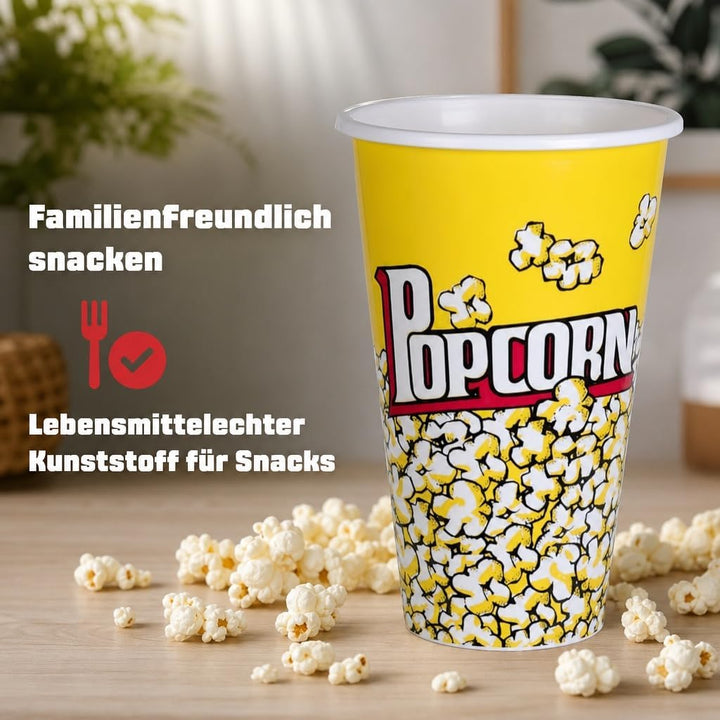 MIJOMA Popcorn-Becher Set für den Filmabend - Wiederverwendbar, lebensmittelechtes Kunststoff, 1 Lit