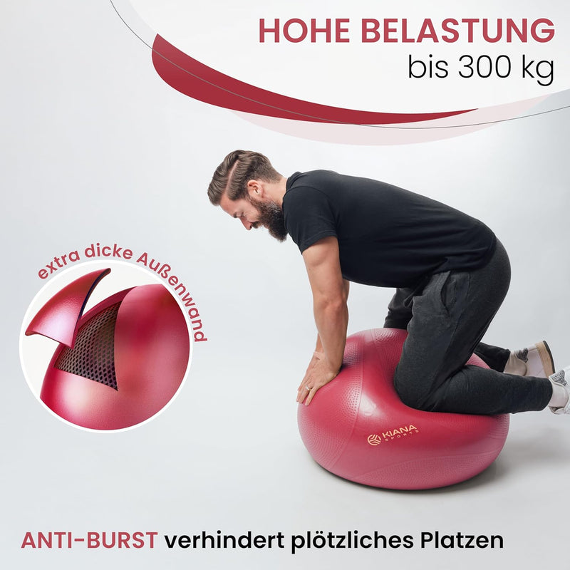 KIANA SPORTS® Gymnastikball & Sitzball - 4 Grössen - Deutsche Entwicklung - Rutschfester Yoga Ball m