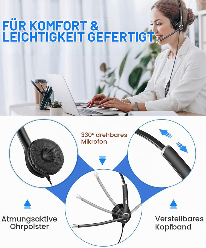Headset Handy 3,5mm Klinke mit Mikrofon Noise Cancelling, PC Kopfhörer für Laptop Computer iPhone Sa