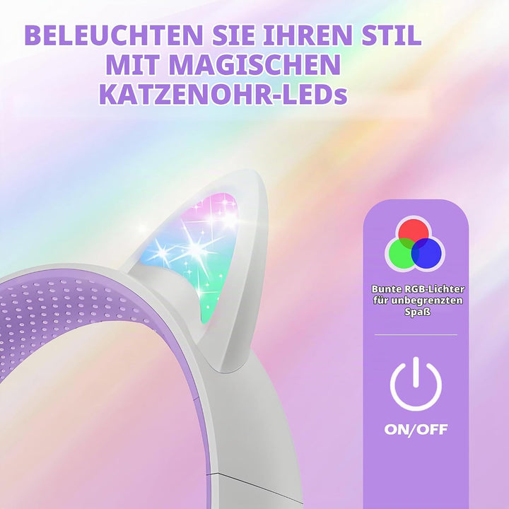 Bluetooth Kopfhörer Kinder, Faltbar 85dB Mädchen Kopfhörer Over Ear, Kabellos Kinderkopfhörer mit LE
